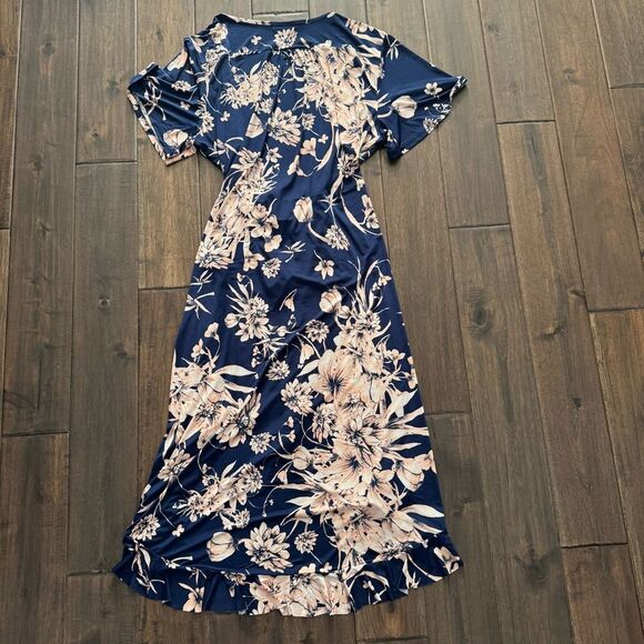 Venus Blue Floral Short Sleeve Wrap Maxi Dress 1X - Picture 5 of 5